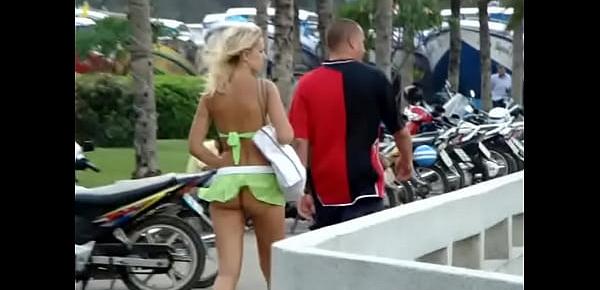  Sexy green mini shorts girl in public